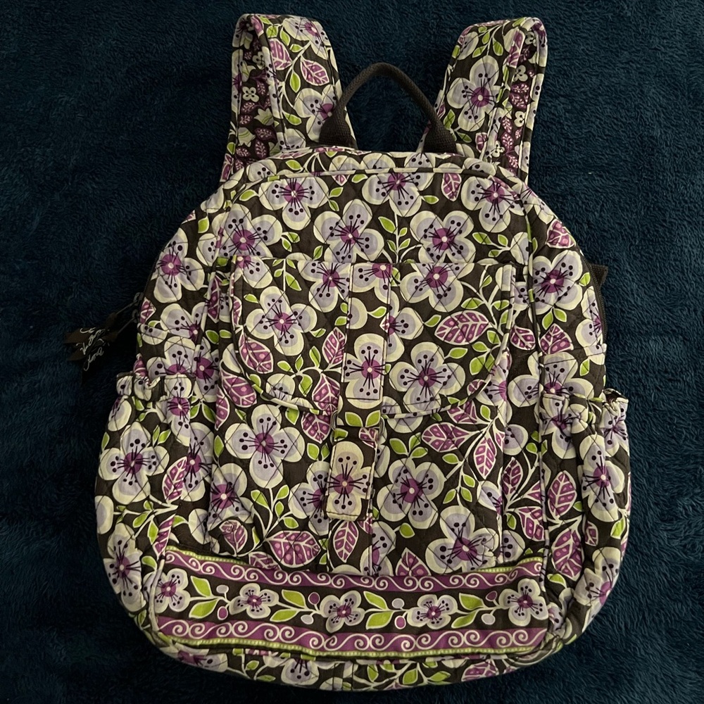 Vera Bradley Floral Campus Backpack - Green and Purple